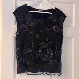 Vince Camuto - Sequin Lace Blouse in “rich black”